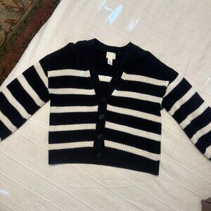 H&M Black and Cream Striped Button Down Cardigan